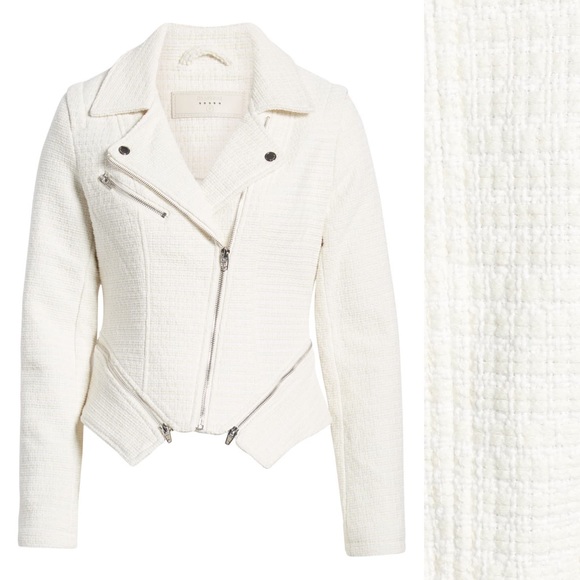 Blank NYC Jackets & Blazers - BlankNYC White Tweed Moto Biker Jacket